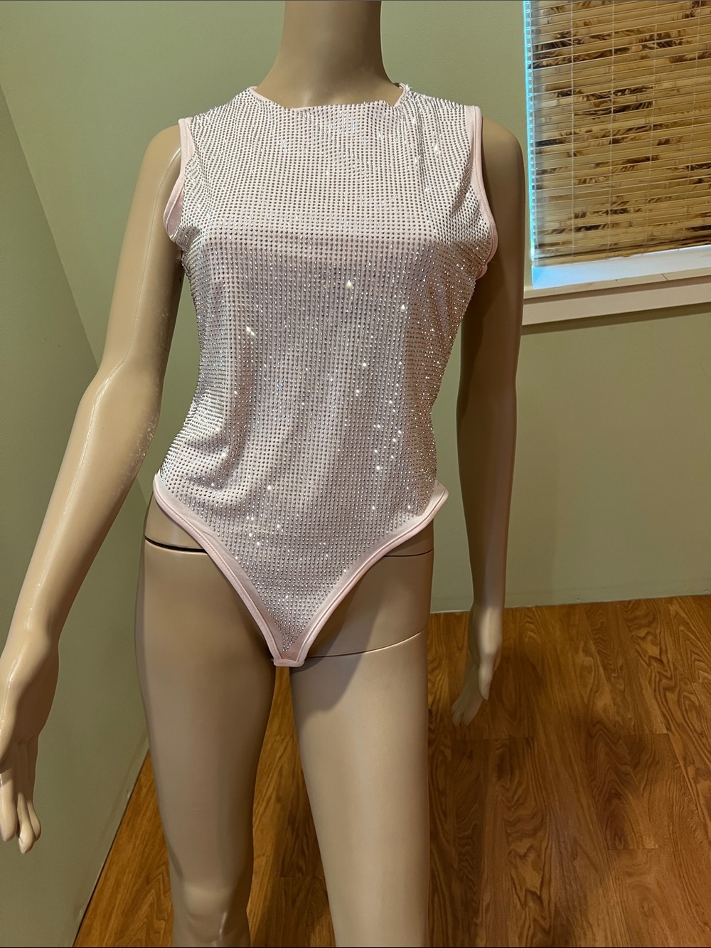 Lizette Sleeveless Pink Rhinestone Bodysuit Size L